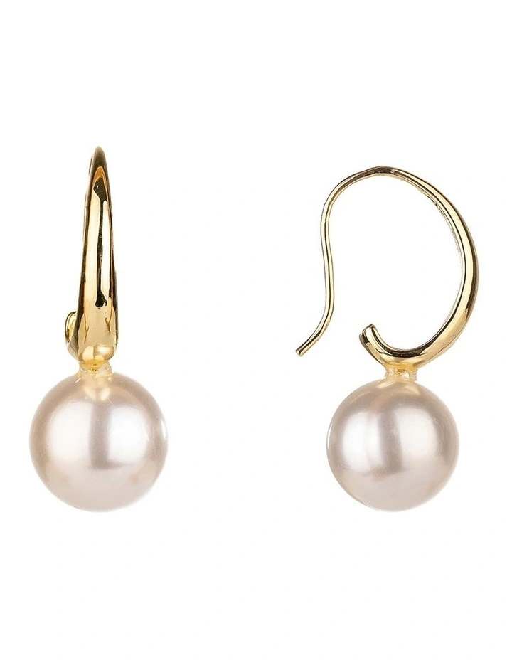 Oval Hoop Pearl Drop Earrings In Gold