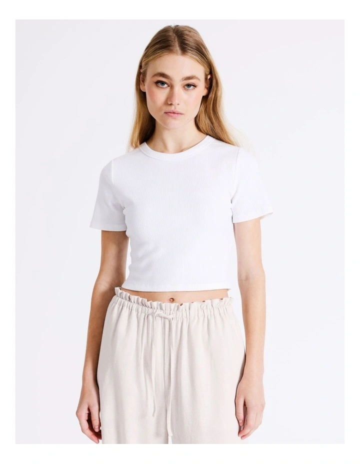 Organic Blend Crew Neck Rib Tee in White