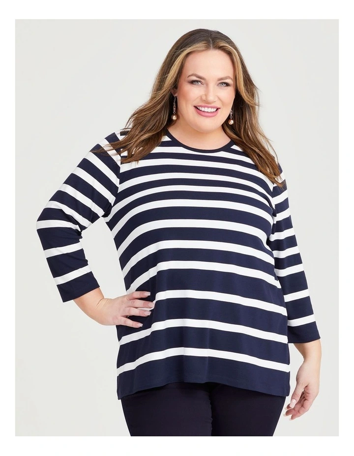 Bamboo Ponte Varied Stripe Top in Navy/White