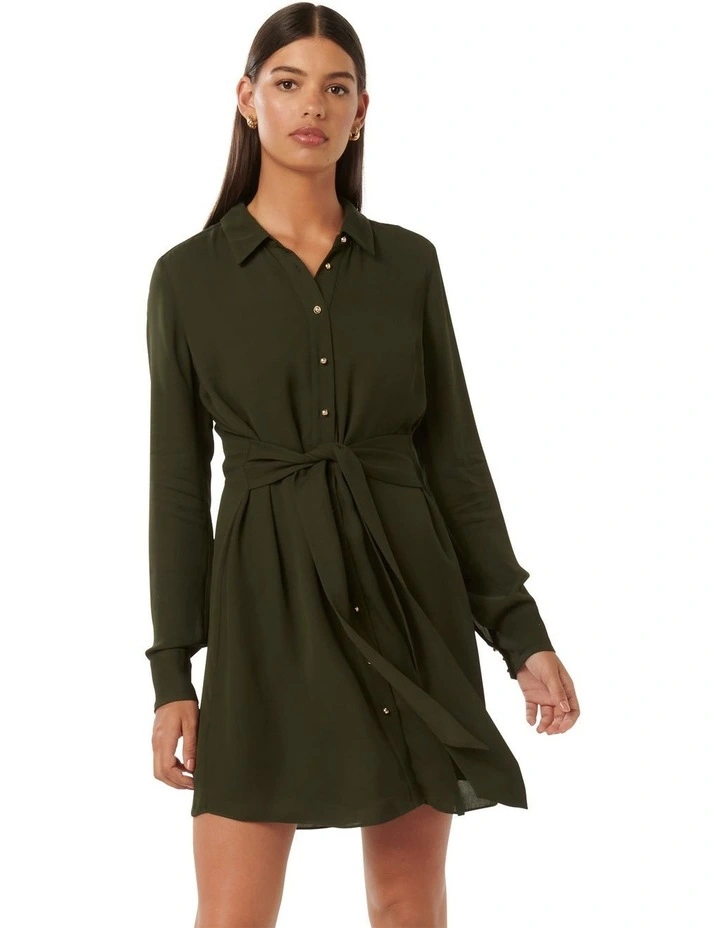 Sherri Mini Shirt Dress in Olive