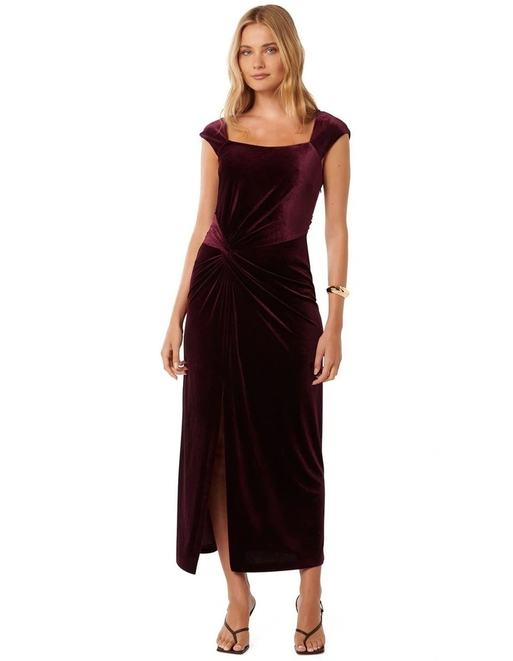 Lara Cap Sleeves Velvet Gown in Red