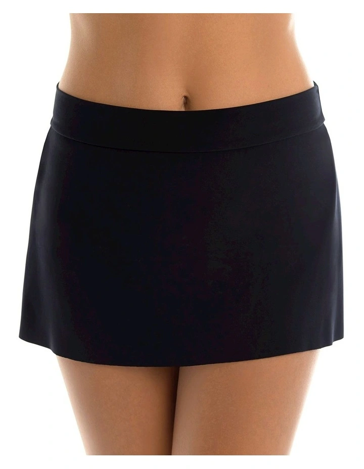 Tennis Style Skirted Tummy Control Bikini Bottom in Black