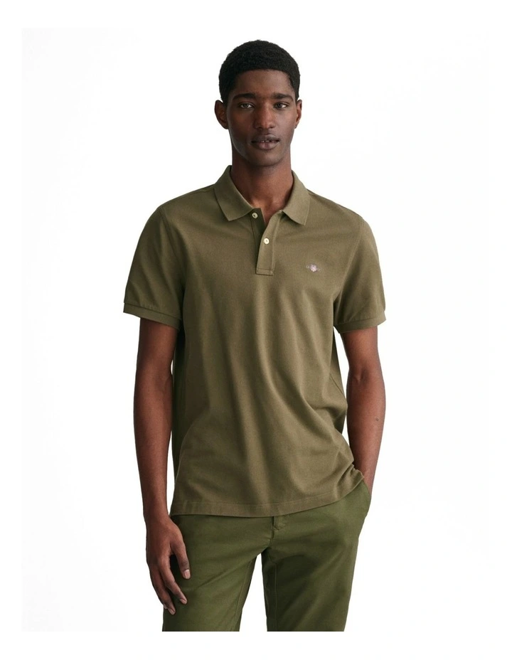 Regular Fit Shield Pique Polo Shirt in Juniper Green