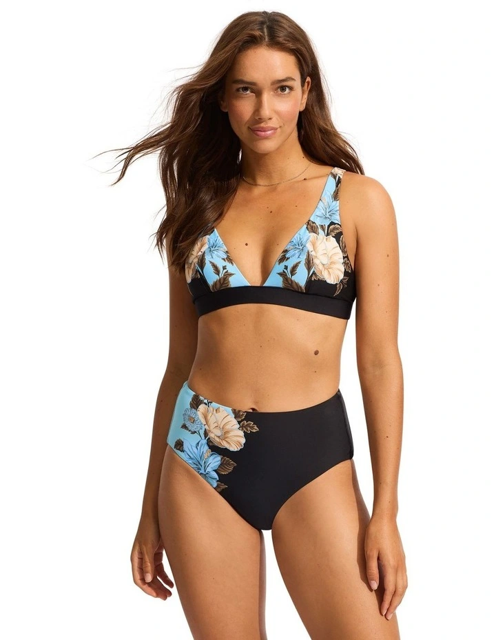 Garden Party Longline Triangle Bikini Top in Black