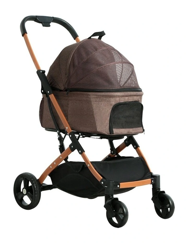 Large Foldable Pet Stroller in Brown