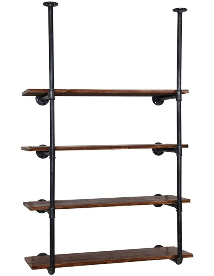 Industrial DIY Pipe Shelf Rustic Floating Wall Display In Black