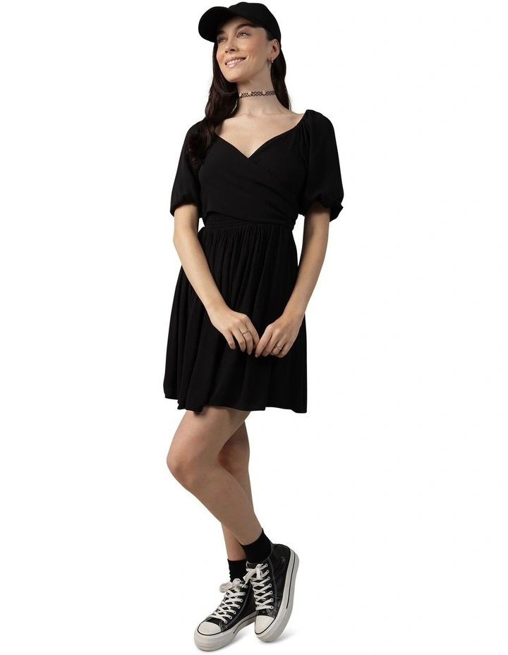 Reversible Wrap Smocked Mini Dress in Black