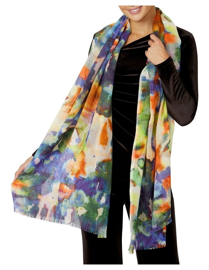 Wool Marble Scarf in Navy Multi
