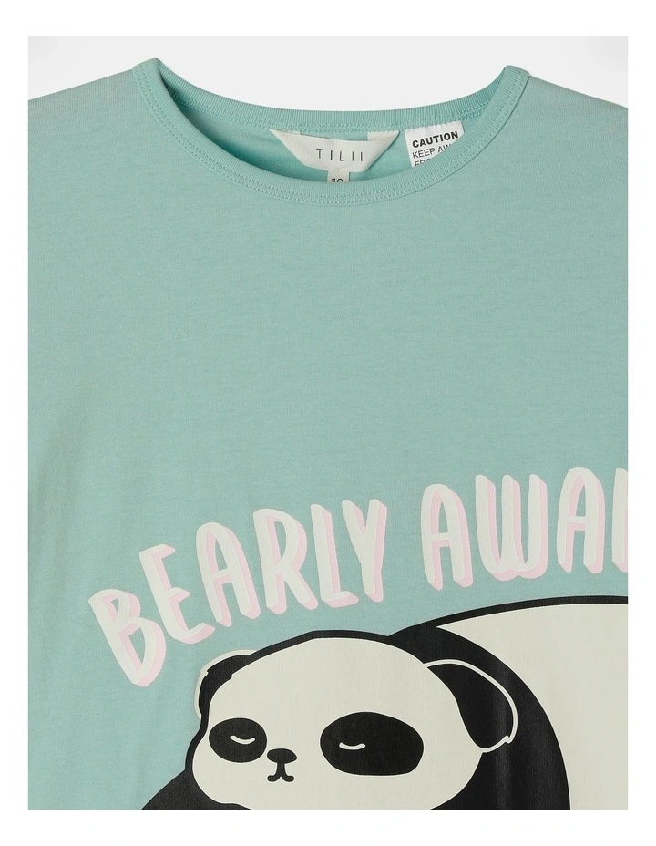 Essential Bearly Awake Panda Pyjama Set in Turquoise