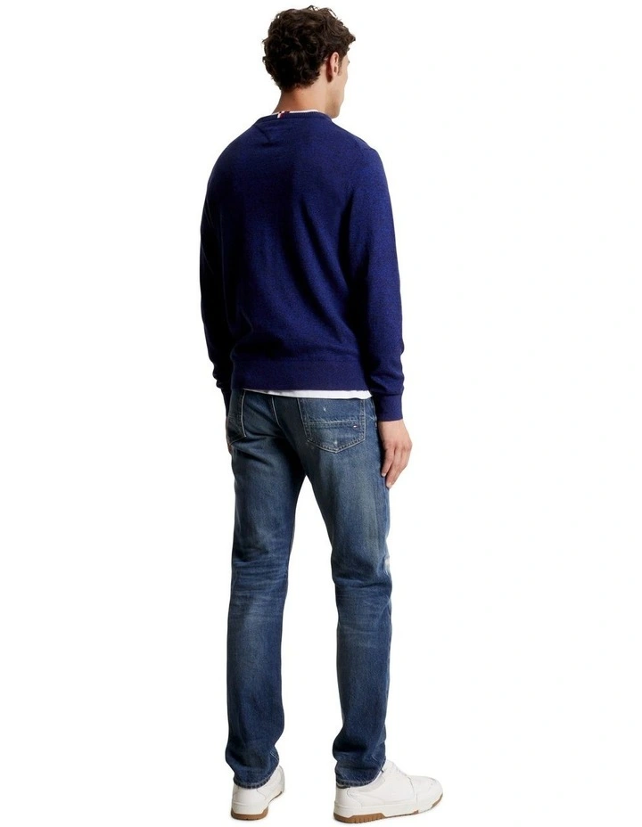 Pima Organic Cotton Cashmere Crew Neck Knit in Blue