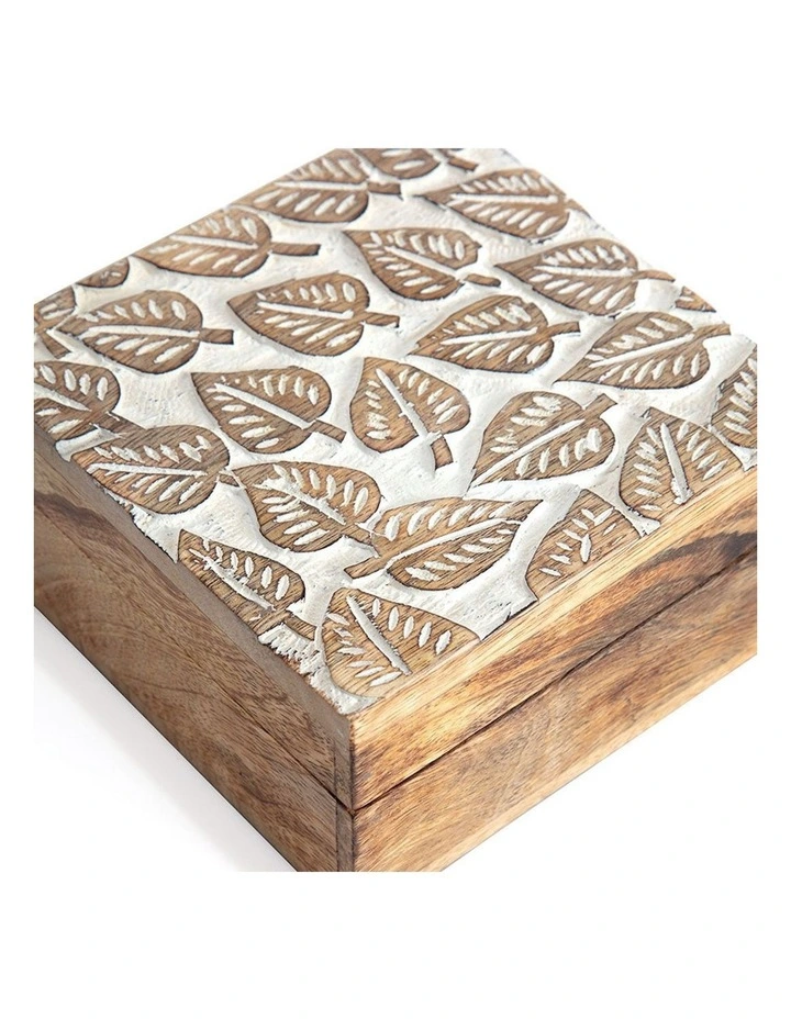 Mango Wood Leaves Trinket Box in Natural