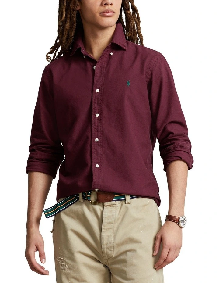 Classic Fit Garment-Dyed Oxford Shirt in Red