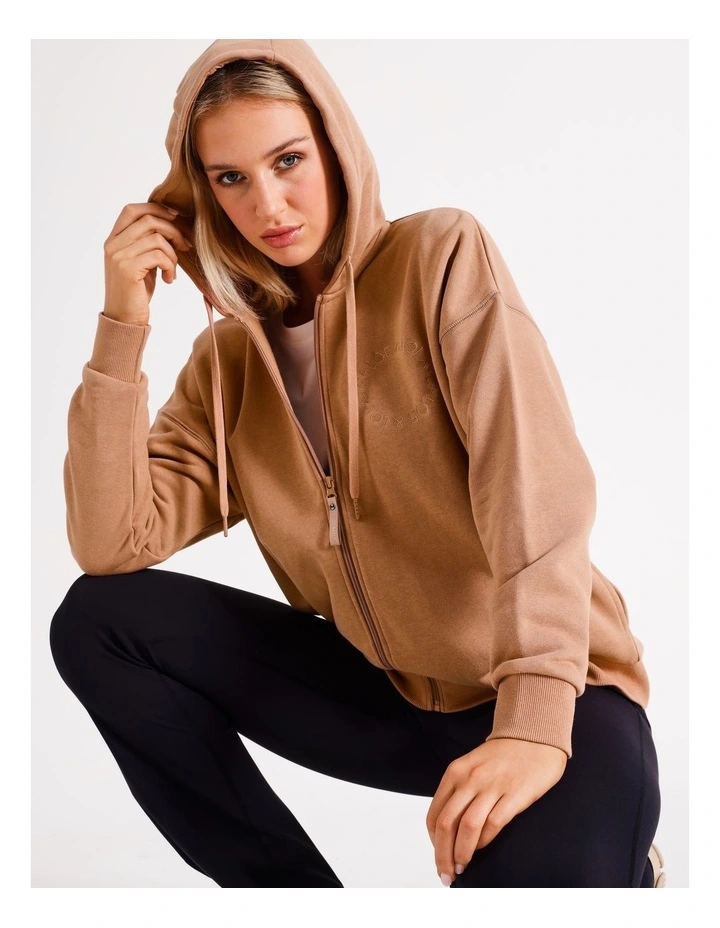 Core Zip Through Hoodie in Tan
