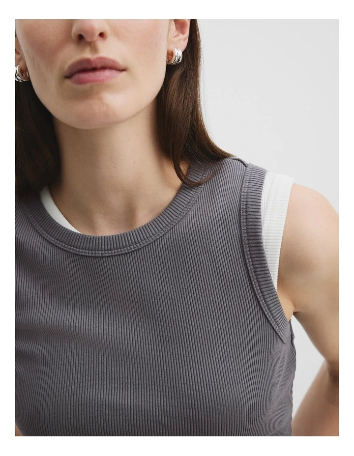 High Neck Rib Tank in Mineral