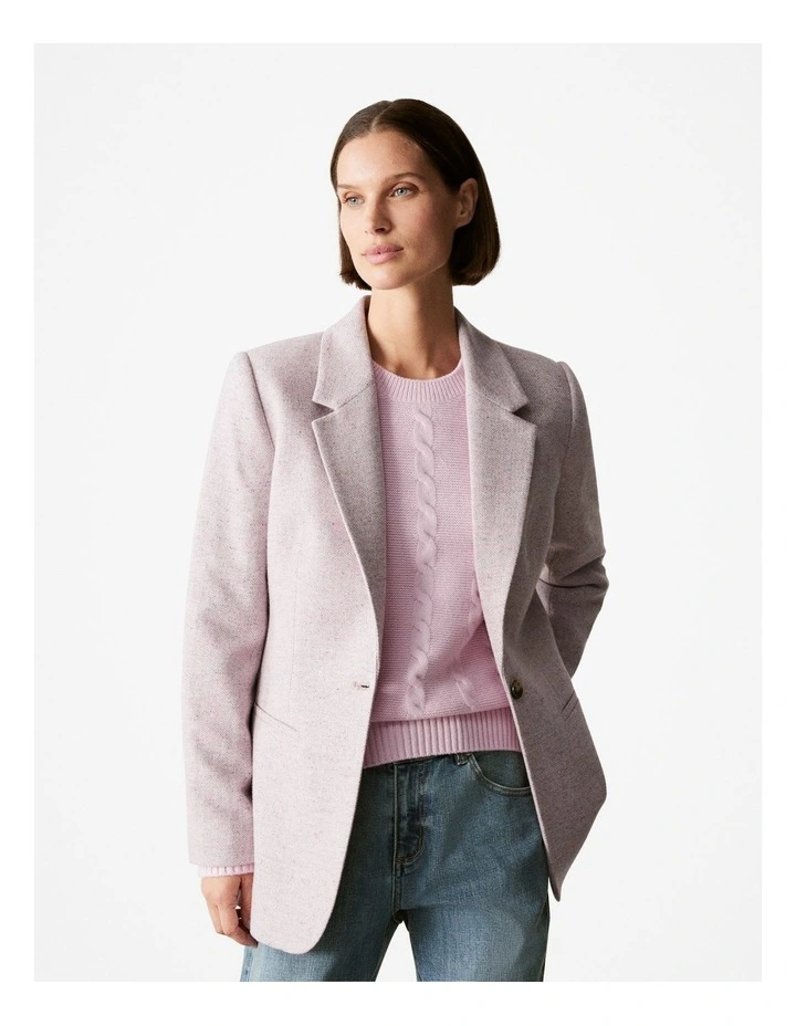 Italian Wool Blend Herringbone Blazer in Amethyst