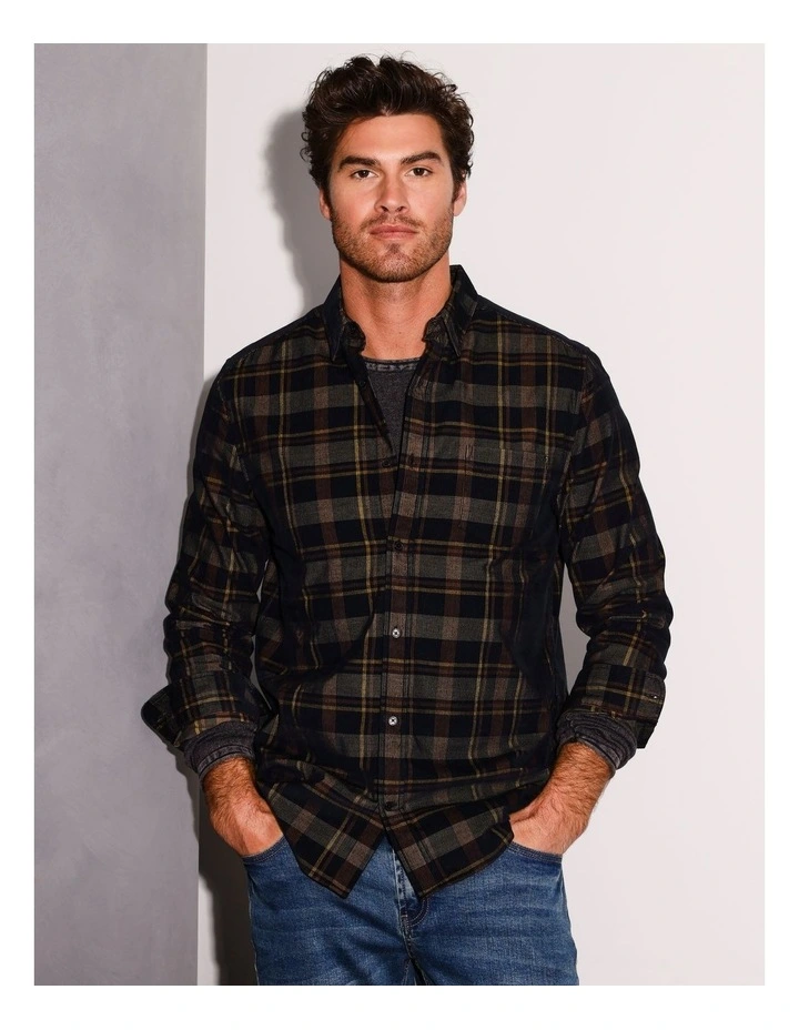 Sealers Cove Cord Check Long Sleeve Shirt in Black