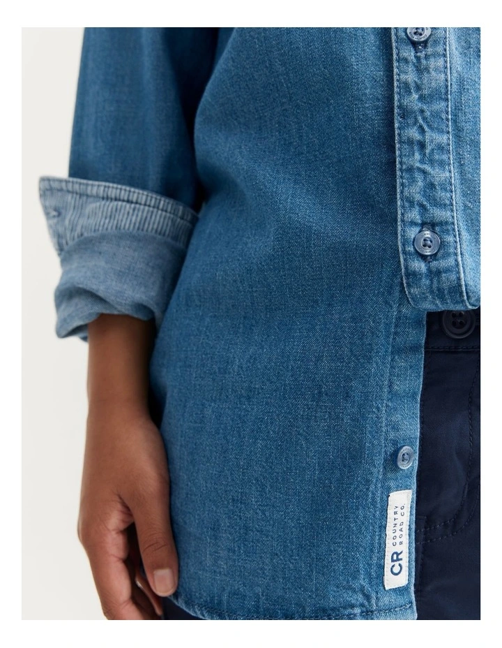 Organically Grown Cotton Chambray Shirt in Chambray Blue