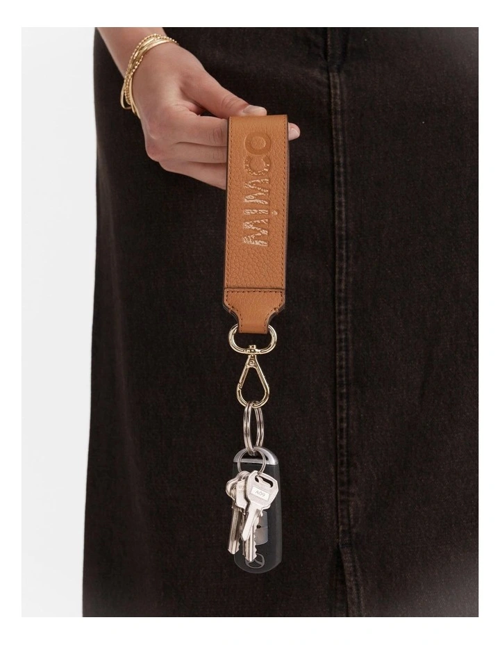 Patch Leather Keyring in Caramel