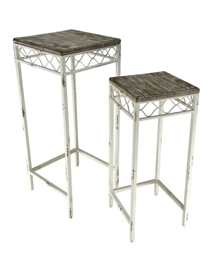 Nested Square Martinique Side Tables/Pot Plant Stands Set of 2 in Multi