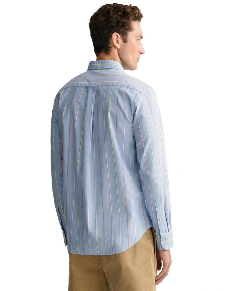 Archive Oxford Stripe Long Sleeve Shirt in Capri Blue