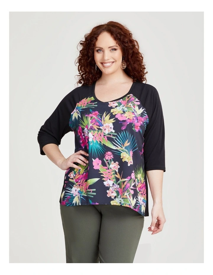 Front Spliced Top in Black/Print