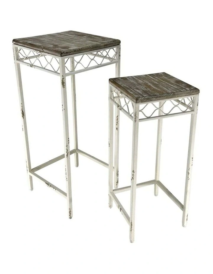 Nested Square Martinique Side Tables/Pot Plant Stands Set of 2 in Multi