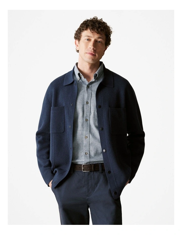 Wool Blend Double Knit Jacket in Navy