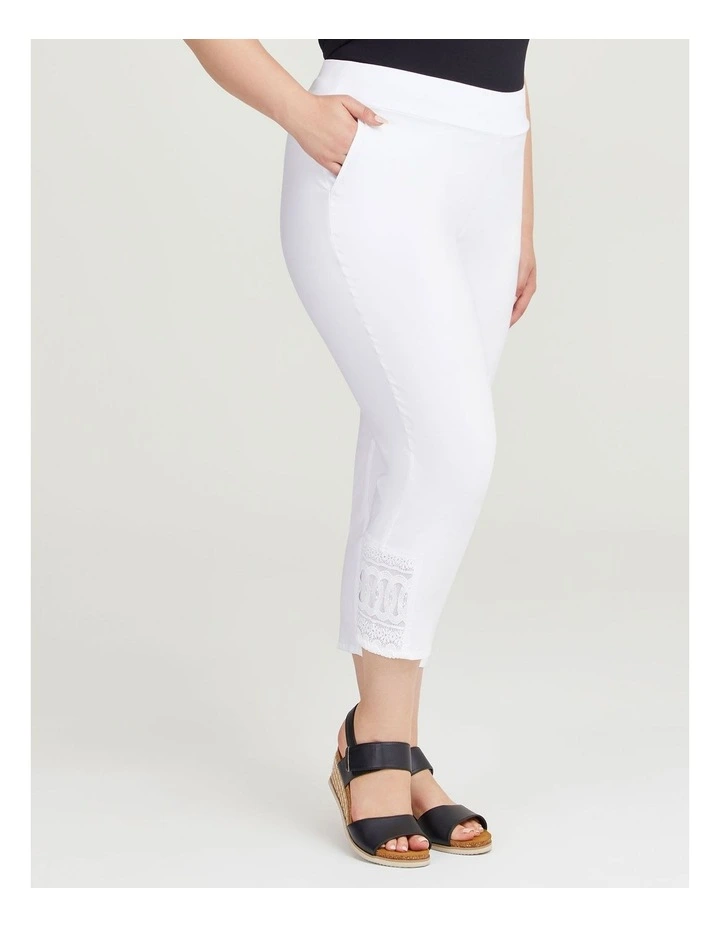 Lace Hem Bamboo Trapeze Crop Pant in White