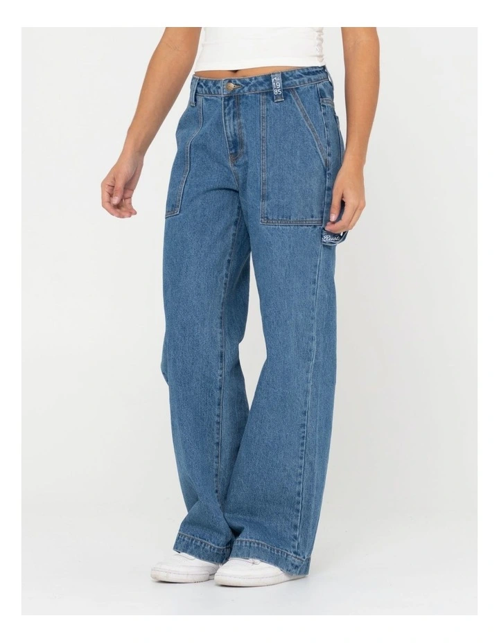 Billie Low Wide Denim Carpenter Pant in Blue