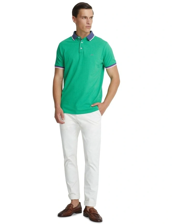 Cam Contrast Collar Pique Polo Shirt in Green