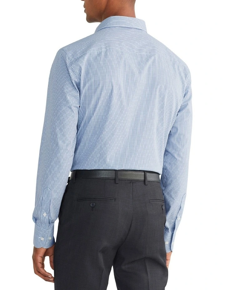 Slim Long Sleeve Mini Check Shirt in Blue