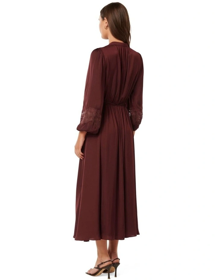 Paisley Trim Detail Midi Dress in Red