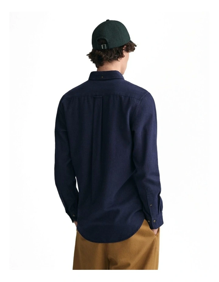 Regular Fit Herringbone Flannel Shirt in Marine