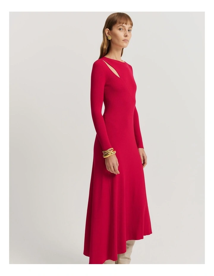 Asymmetric Knit Dress in Chilli Pepper