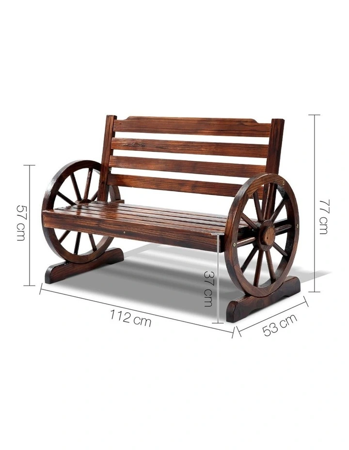 Outdoor Garden Bench Wooden 2 Seat Wagon Chair Patio Furniture in Brown