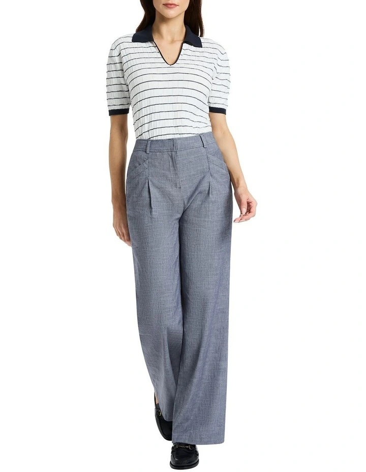 Mieah Cotton Polo Knit in White/Navy