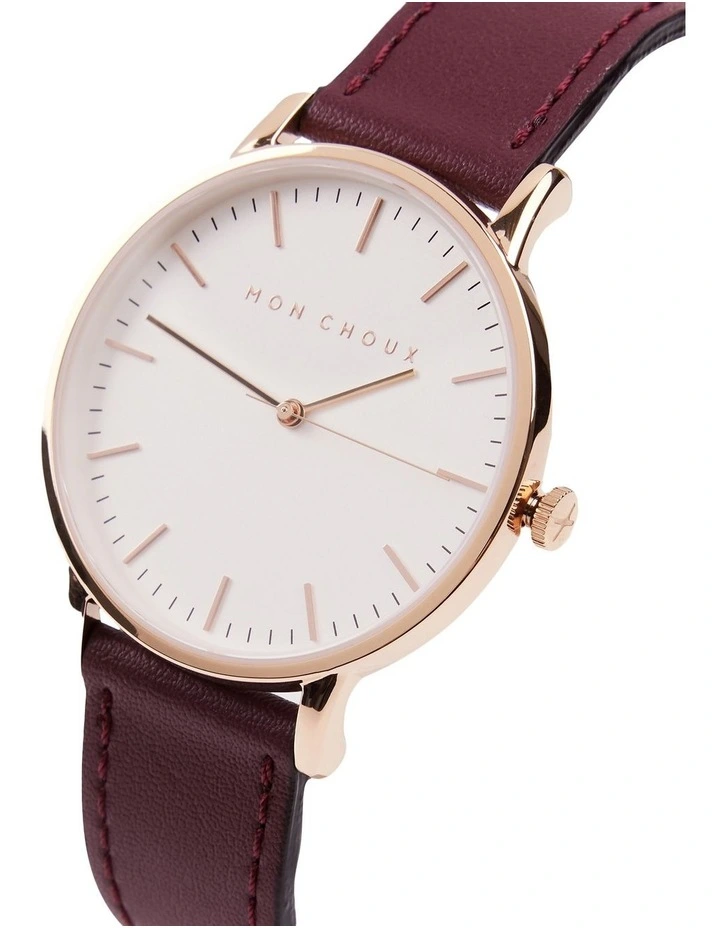 Classic Burgundy Grape Vegan Leather Watch 38mm in Rose Gold