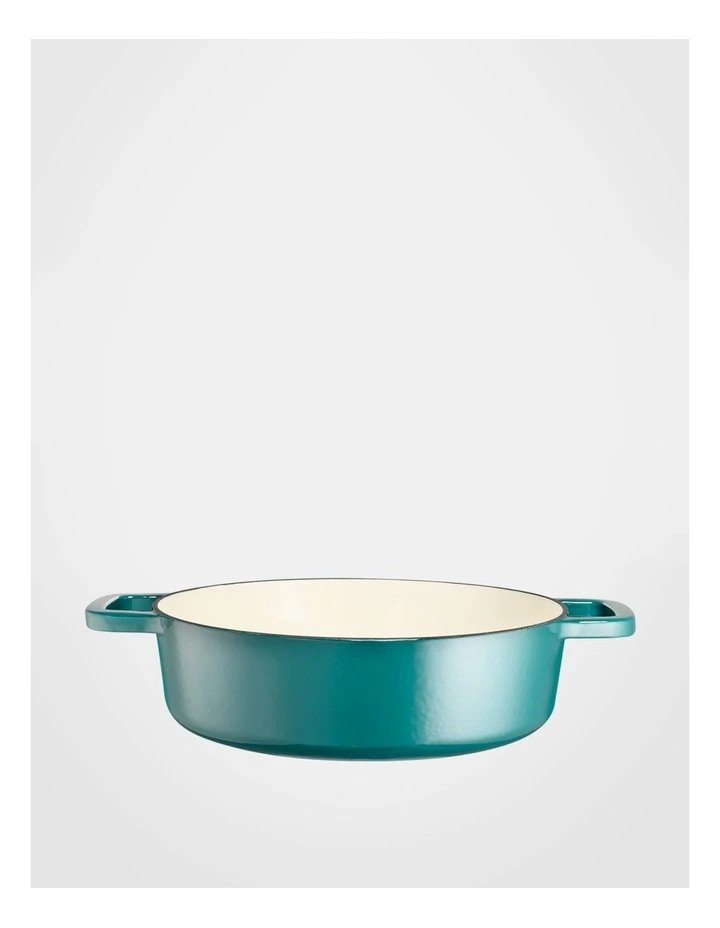 Cast Iron Low Casserole with Lid 28cm 4.0lt in Gloss Sage
