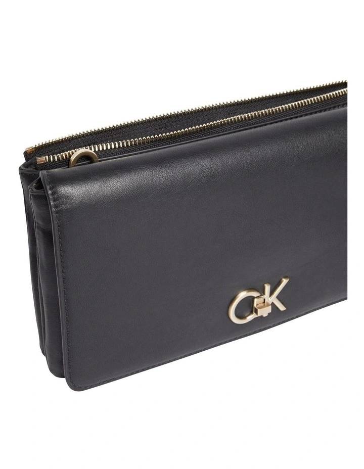 Re-Lock Double Gusette Crossbody Bag in Black