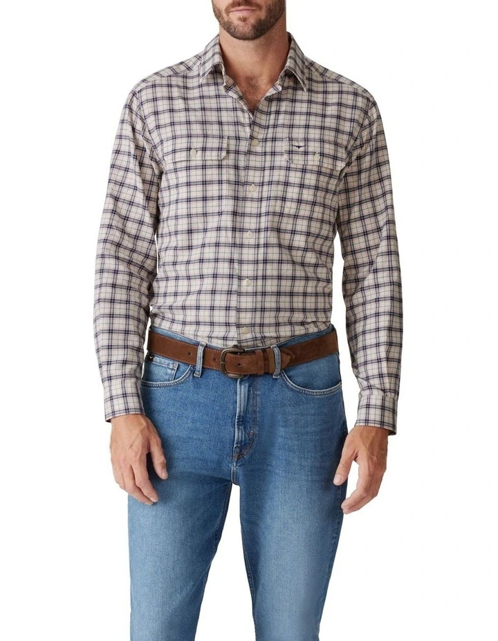 Collins Check Long Sleeve Shirt White in Navy Red