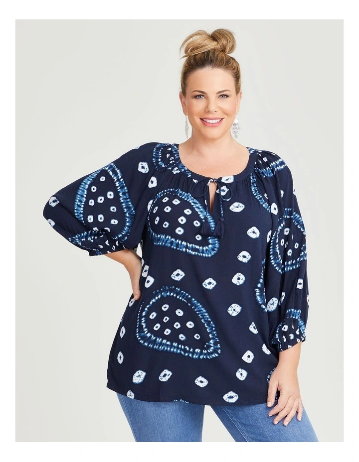 Natural Shibori Print Top in Navy