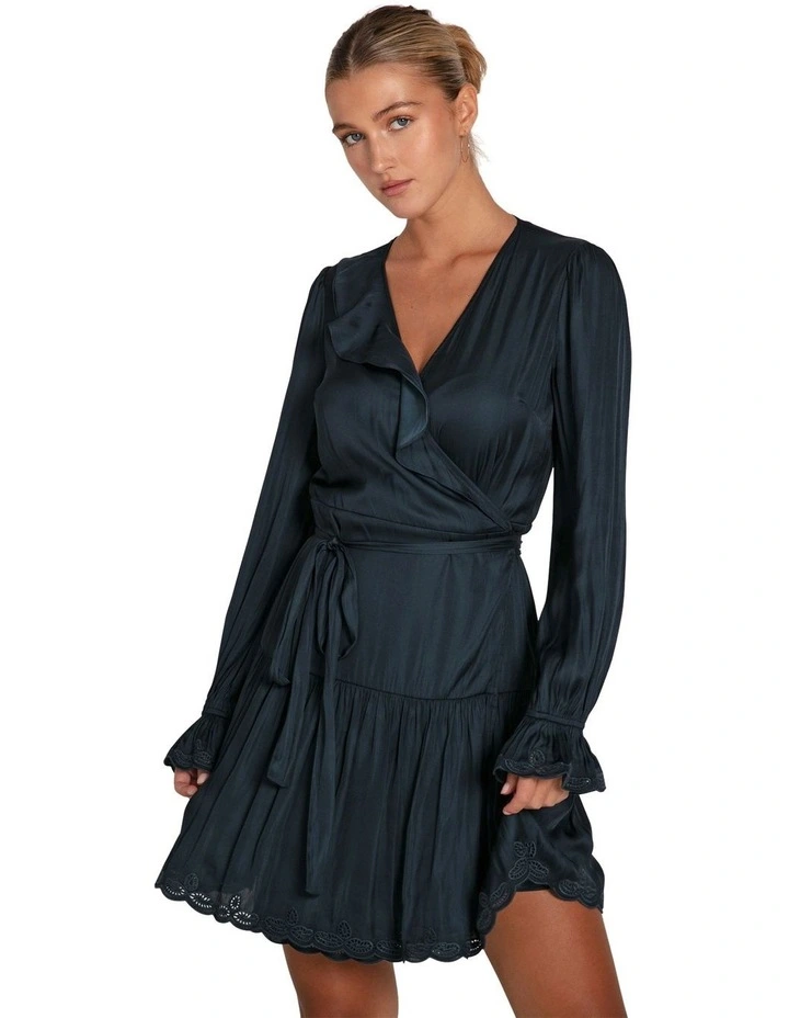 Wild Flower Embroidered Wrap Dress in Blue