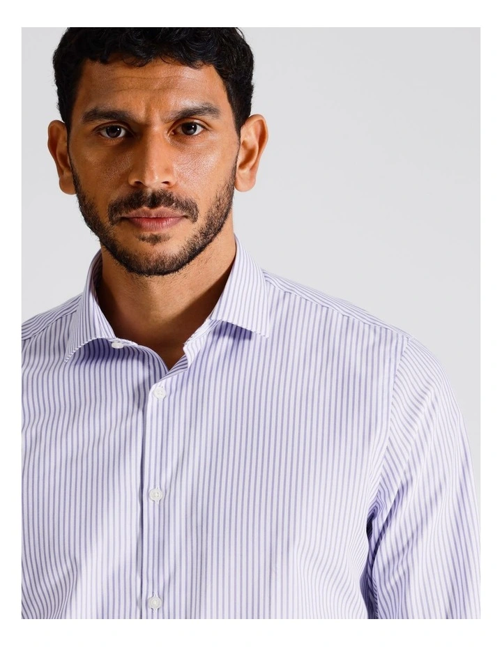 Slim Long Sleeve Shirt 1 Colour Vertical Stripe In Purple