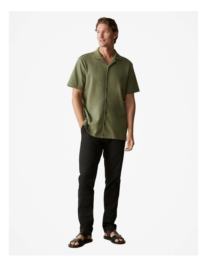 Regular Fit Cotton Blend Pique Shirt in Hunter Green