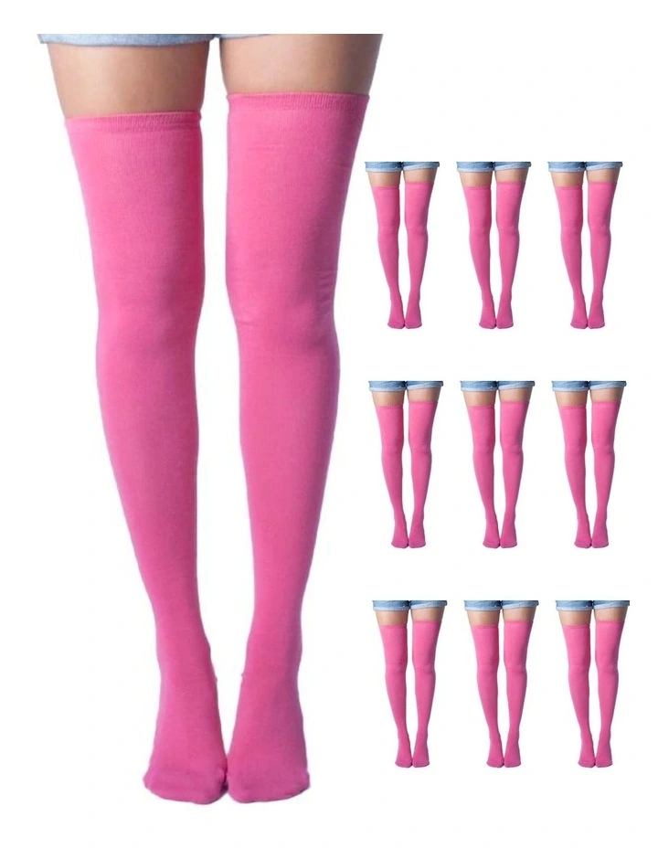10x Over The Knee Socks in Plain Pink