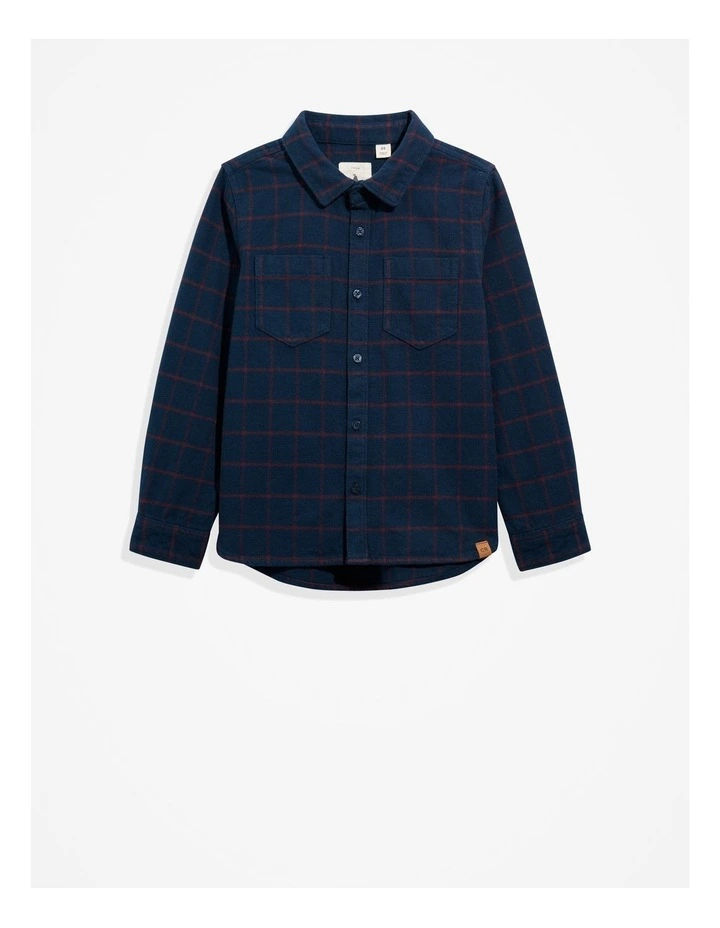 Organically Grown Cotton Check Shirt in Navy