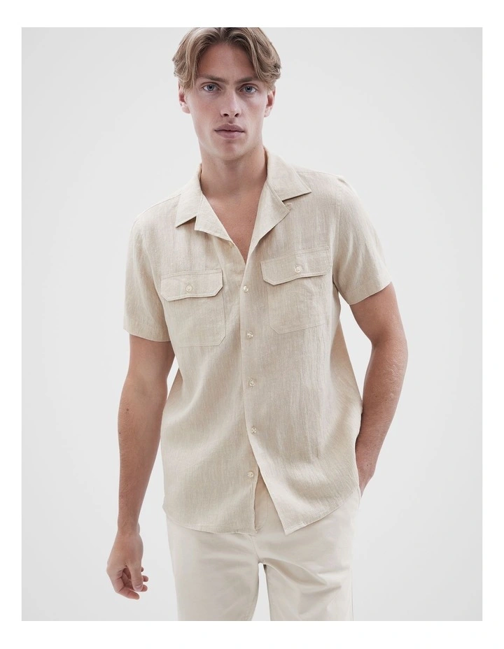 Camp Collar Linen Regular Shirt in Oatl Marle