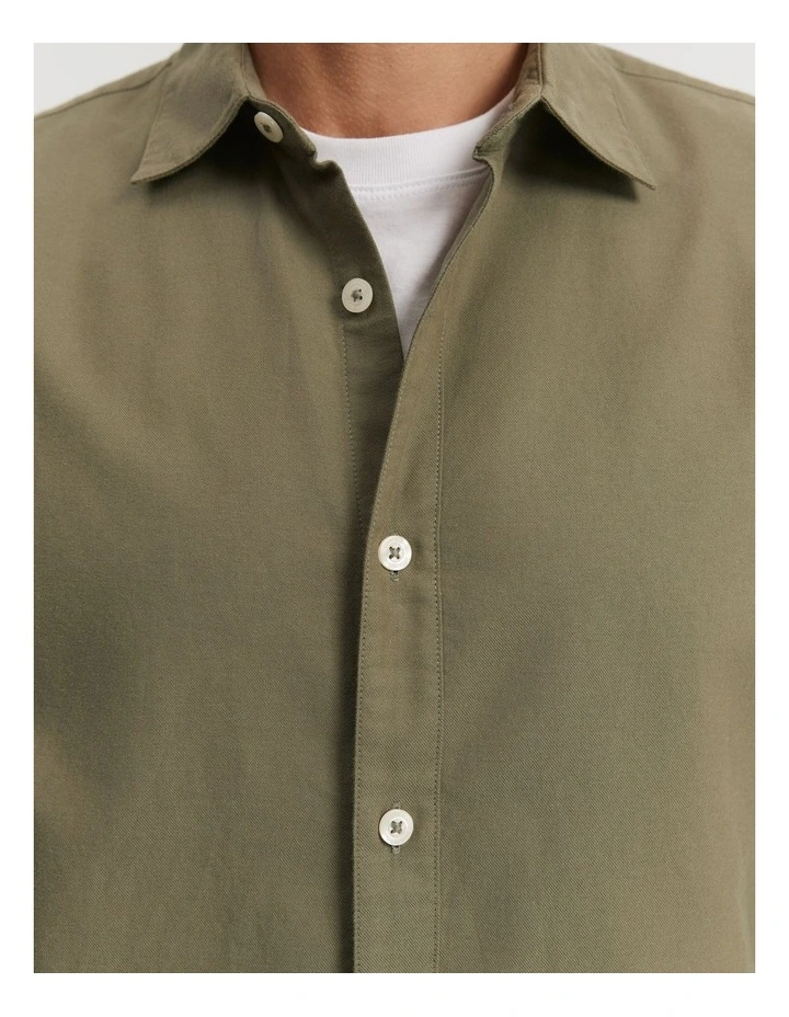 Regular Fit Australian Good Earth Cotton Brushed Twill Shirt in Army Green