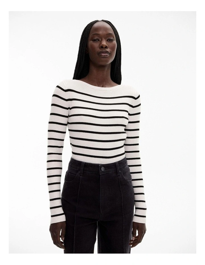 Stripe Boat Neck Knit in Black