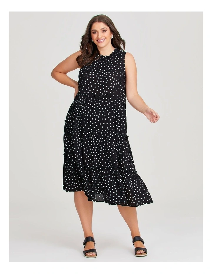 Natural Tiered Spot Dress in Black/Off White